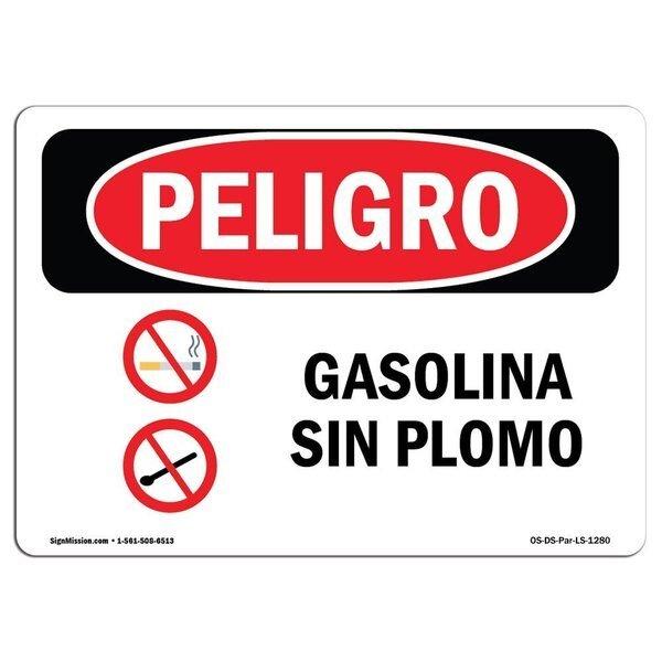 OSHA Sign, Unleaded Gasoline Spanish, 10in X 7in Aluminum, 10